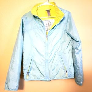 EUC GIRLS XL SPRING JACKET COLUMBIA AQUA LIGHT BLUE TURQUOISE YELLOW/GREEN